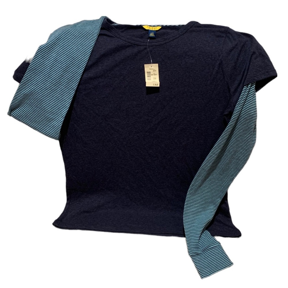 PRINCE & FOX Striped Long Sleeves Navy Blue Tee - L